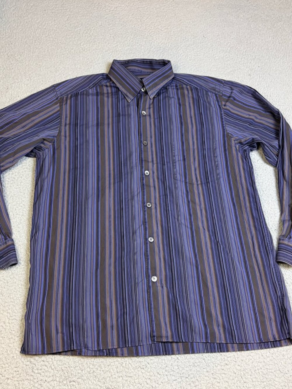 Ermenegildo Zegna Shirt Mens Large Blue Purple Stripe Long Sleeve Button Up